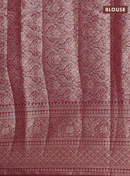 Semi chiniya silk saree wine shade with allover thread & zari woven buttas and woven border