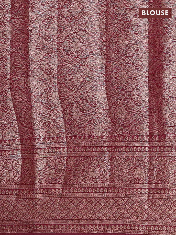 Semi chiniya silk saree wine shade with allover thread & zari woven buttas and woven border