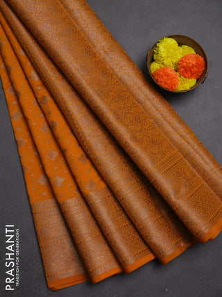 Semi chiniya silk saree mango yellow with allover thread & zari woven buttas and woven border