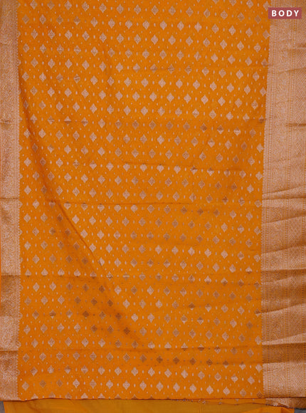Semi chiniya silk saree mango yellow with allover thread & zari woven buttas and woven border