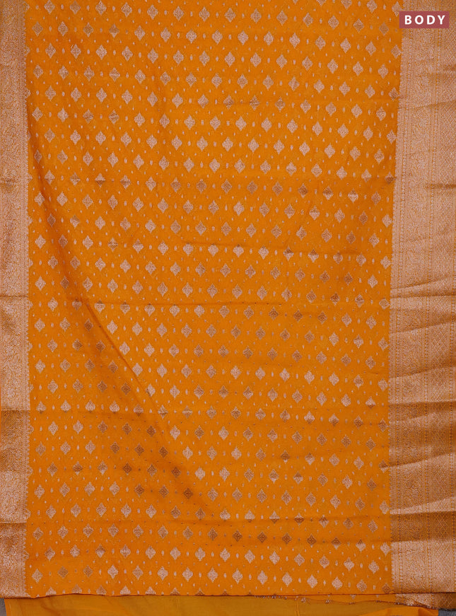 Semi chiniya silk saree mango yellow with allover thread & zari woven buttas and woven border