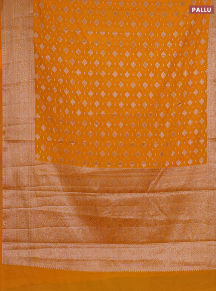 Semi chiniya silk saree mango yellow with allover thread & zari woven buttas and woven border