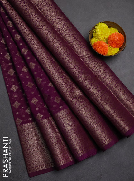 Semi chiniya silk saree purple with allover thread & zari woven buttas and woven border