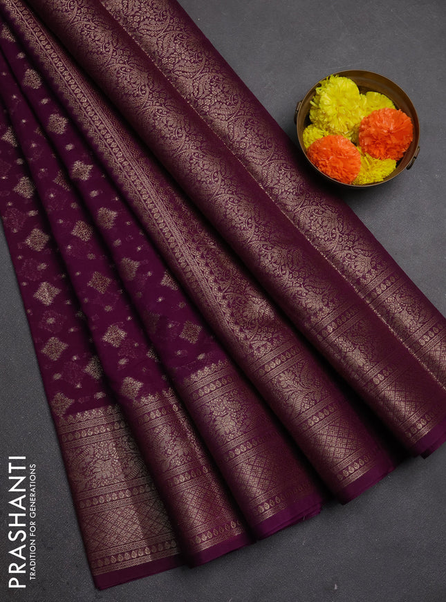 Semi chiniya silk saree purple with allover thread & zari woven buttas and woven border