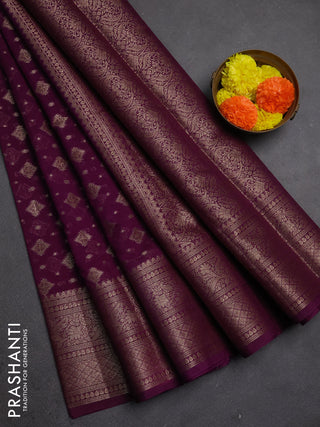 Semi chiniya silk saree purple with allover thread & zari woven buttas and woven border