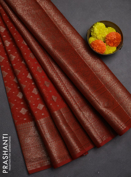 Semi chiniya silk saree rustic orange with allover thread & zari woven buttas and woven border