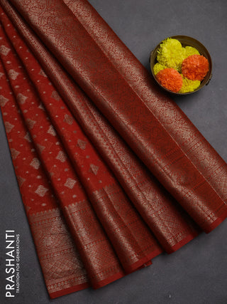 Semi chiniya silk saree rustic orange with allover thread & zari woven buttas and woven border