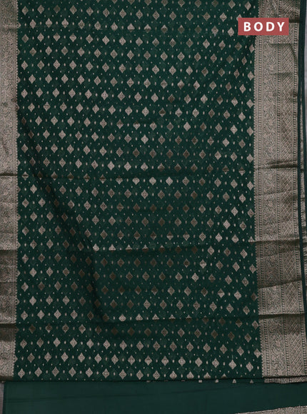 Semi chiniya silk saree dark green with allover thread & zari woven buttas and woven border
