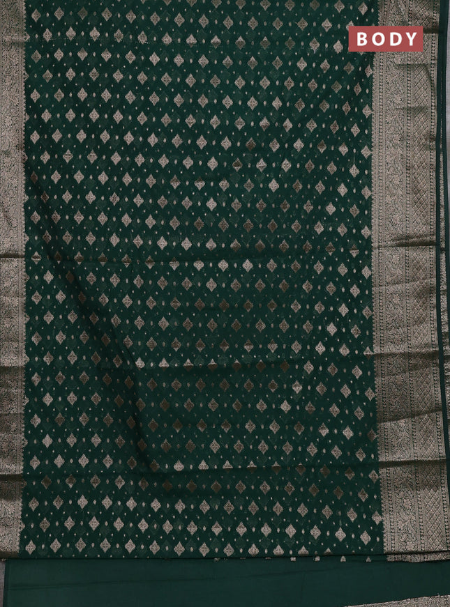 Semi chiniya silk saree dark green with allover thread & zari woven buttas and woven border