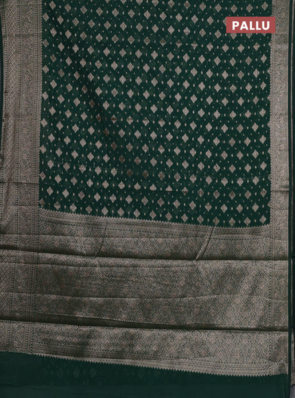 Semi chiniya silk saree dark green with allover thread & zari woven buttas and woven border