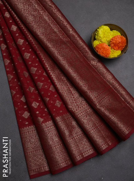 Semi chiniya silk saree kumkum red with allover thread & zari woven buttas and woven border