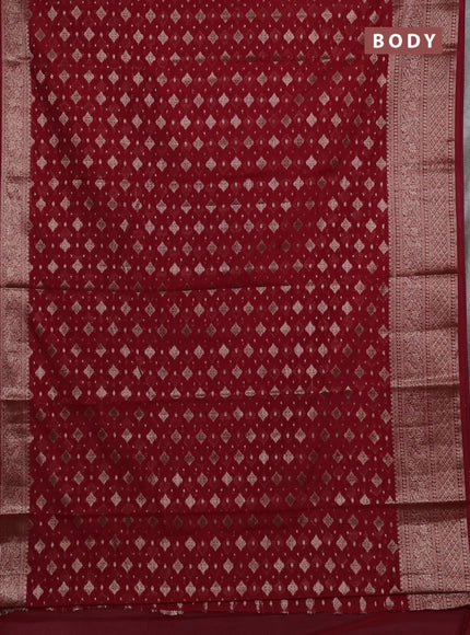 Semi chiniya silk saree kumkum red with allover thread & zari woven buttas and woven border