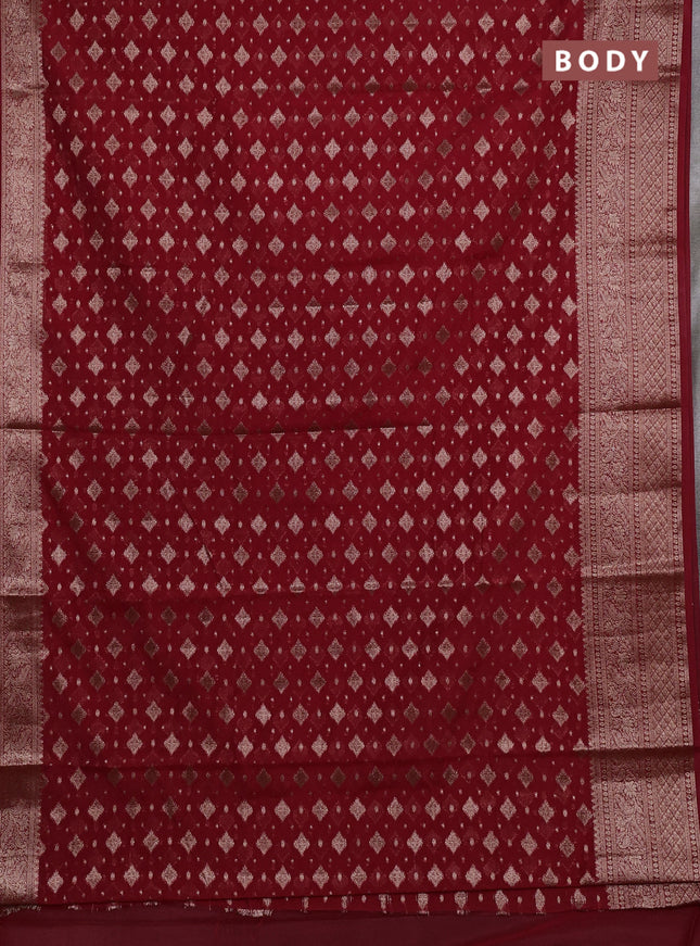 Semi chiniya silk saree kumkum red with allover thread & zari woven buttas and woven border