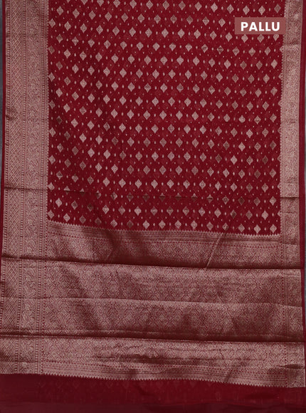 Semi chiniya silk saree kumkum red with allover thread & zari woven buttas and woven border