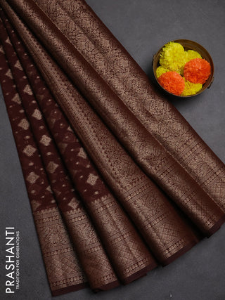 Semi chiniya silk saree coffee brown with allover thread & zari woven buttas and woven border