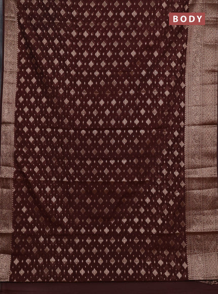 Semi chiniya silk saree coffee brown with allover thread & zari woven buttas and woven border