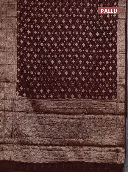Semi chiniya silk saree coffee brown with allover thread & zari woven buttas and woven border