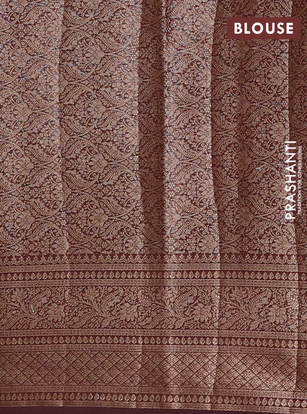Semi chiniya silk saree coffee brown with allover thread & zari woven buttas and woven border