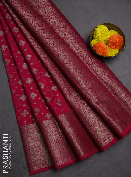 Semi chiniya silk saree pink with allover thread & zari woven buttas and woven border