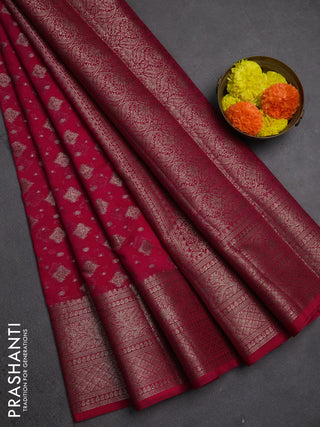 Semi chiniya silk saree pink with allover thread & zari woven buttas and woven border