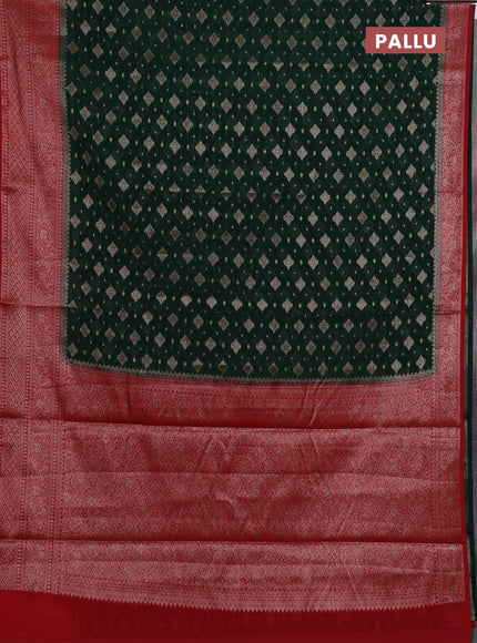 Semi chiniya silk saree bottle green and red with allover thread & zari weaves and woven border