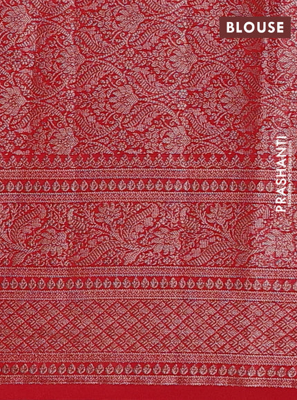 Semi chiniya silk saree bottle green and red with allover thread & zari weaves and woven border