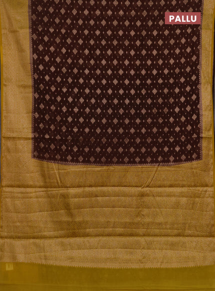 Semi chiniya silk saree brown and mustard yellow with allover thread & zari weaves and woven border