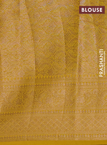 Semi chiniya silk saree brown and mustard yellow with allover thread & zari weaves and woven border