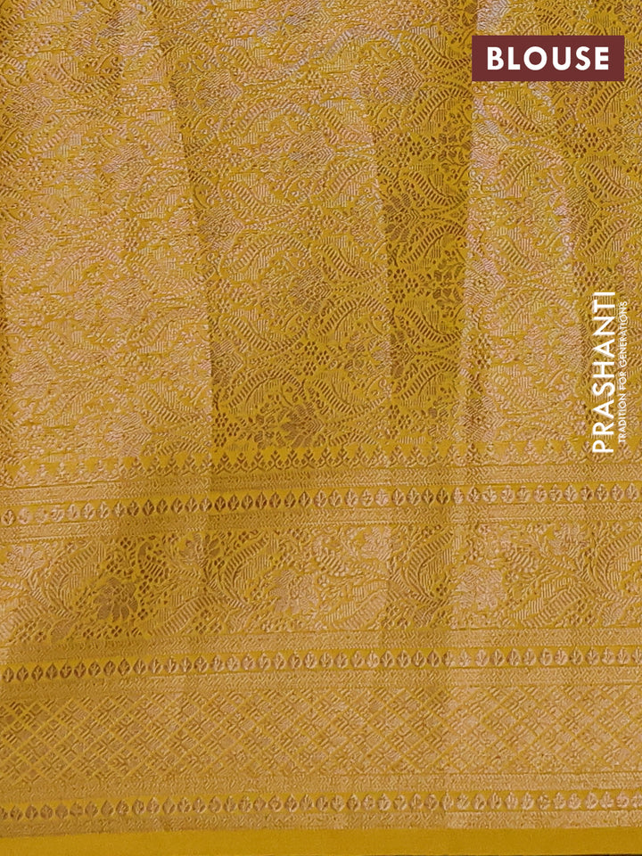 Semi chiniya silk saree brown and mustard yellow with allover thread & zari weaves and woven border