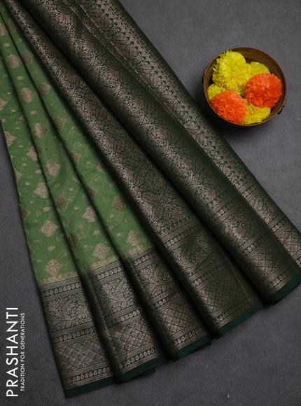 Semi chiniya silk saree pastel green and bottle green with allover thread & zari weaves and woven border