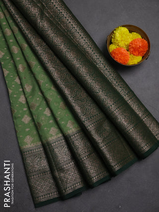 Semi chiniya silk saree pastel green and bottle green with allover thread & zari weaves and woven border