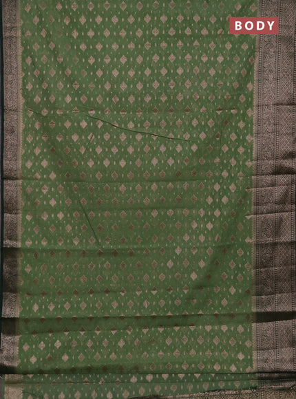 Semi chiniya silk saree pastel green and bottle green with allover thread & zari weaves and woven border