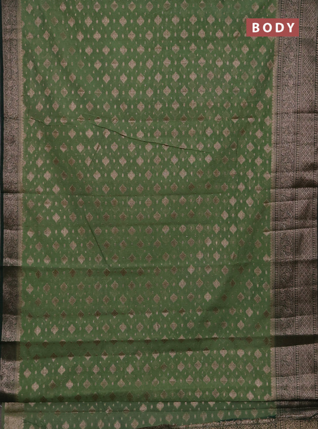 Semi chiniya silk saree pastel green and bottle green with allover thread & zari weaves and woven border