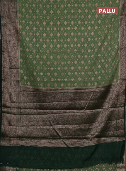 Semi chiniya silk saree pastel green and bottle green with allover thread & zari weaves and woven border