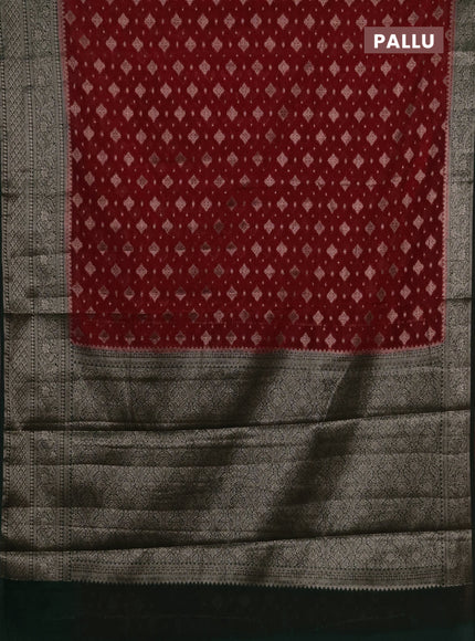 Semi chiniya silk saree red and bottle green with allover thread & zari weaves and woven border