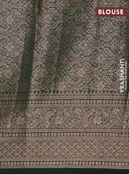 Semi chiniya silk saree red and bottle green with allover thread & zari weaves and woven border