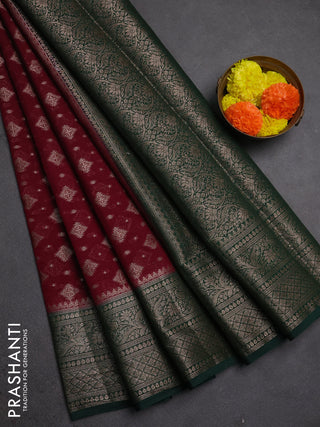 Semi chiniya silk saree wine shade and bottle green with allover thread & zari weaves and woven border