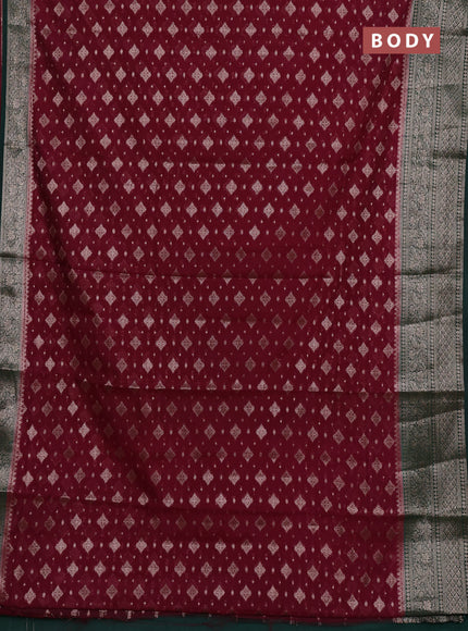 Semi chiniya silk saree wine shade and bottle green with allover thread & zari weaves and woven border