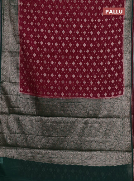 Semi chiniya silk saree wine shade and bottle green with allover thread & zari weaves and woven border
