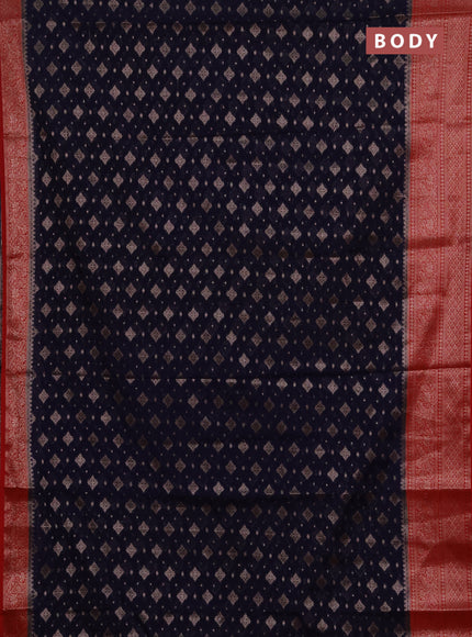 Semi chiniya silk saree navy blue and red with allover thread & zari weaves and woven border