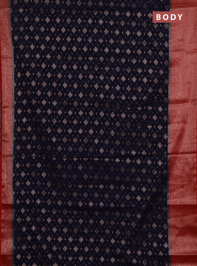 Semi chiniya silk saree navy blue and red with allover thread & zari weaves and woven border
