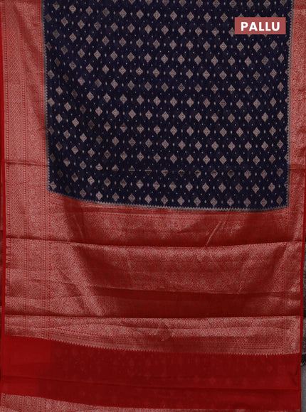 Semi chiniya silk saree navy blue and red with allover thread & zari weaves and woven border