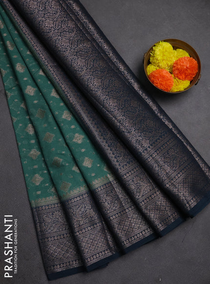 Semi chiniya silk saree teal green shade and peacock green with allover thread & zari weaves and woven border