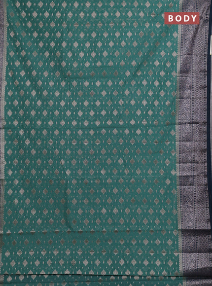 Semi chiniya silk saree teal green shade and peacock green with allover thread & zari weaves and woven border