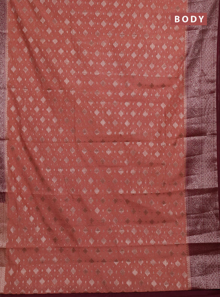 Semi chiniya silk saree dark peach and deep maroon with allover thread & zari weaves and woven border