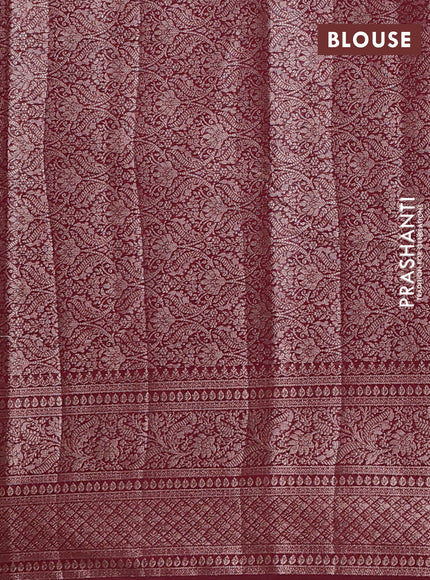 Semi chiniya silk saree dark peach and deep maroon with allover thread & zari weaves and woven border