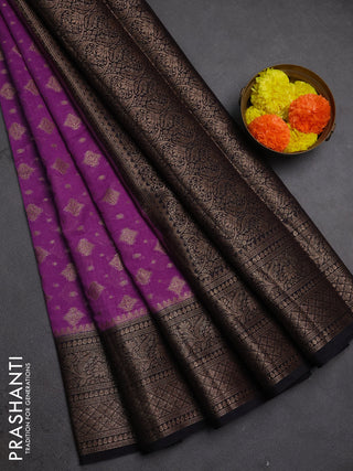 Semi chiniya silk saree dark lavender and black with allover thread & zari weaves and woven border
