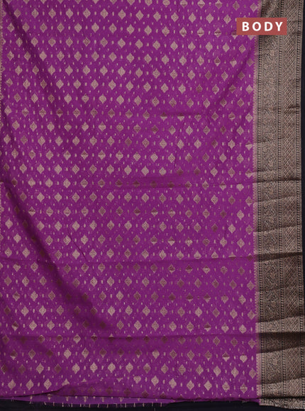 Semi chiniya silk saree dark lavender and black with allover thread & zari weaves and woven border