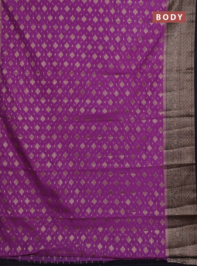 Semi chiniya silk saree dark lavender and black with allover thread & zari weaves and woven border