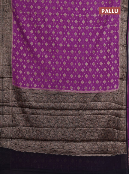 Semi chiniya silk saree dark lavender and black with allover thread & zari weaves and woven border